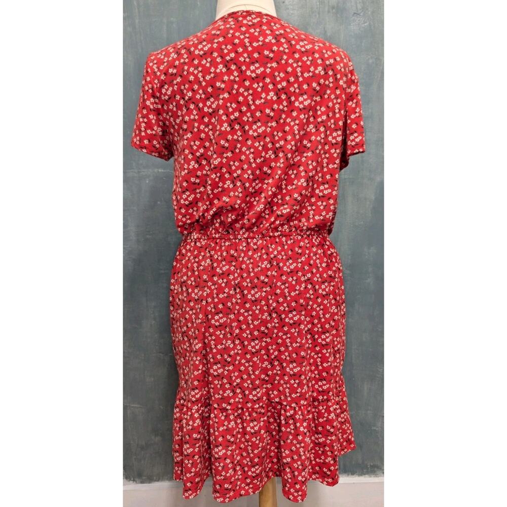 Banana Republic XL Red Ditsy Floral Midi Dress Stretch Knit Ruffle Elastic Waist - Picture 5 of 7